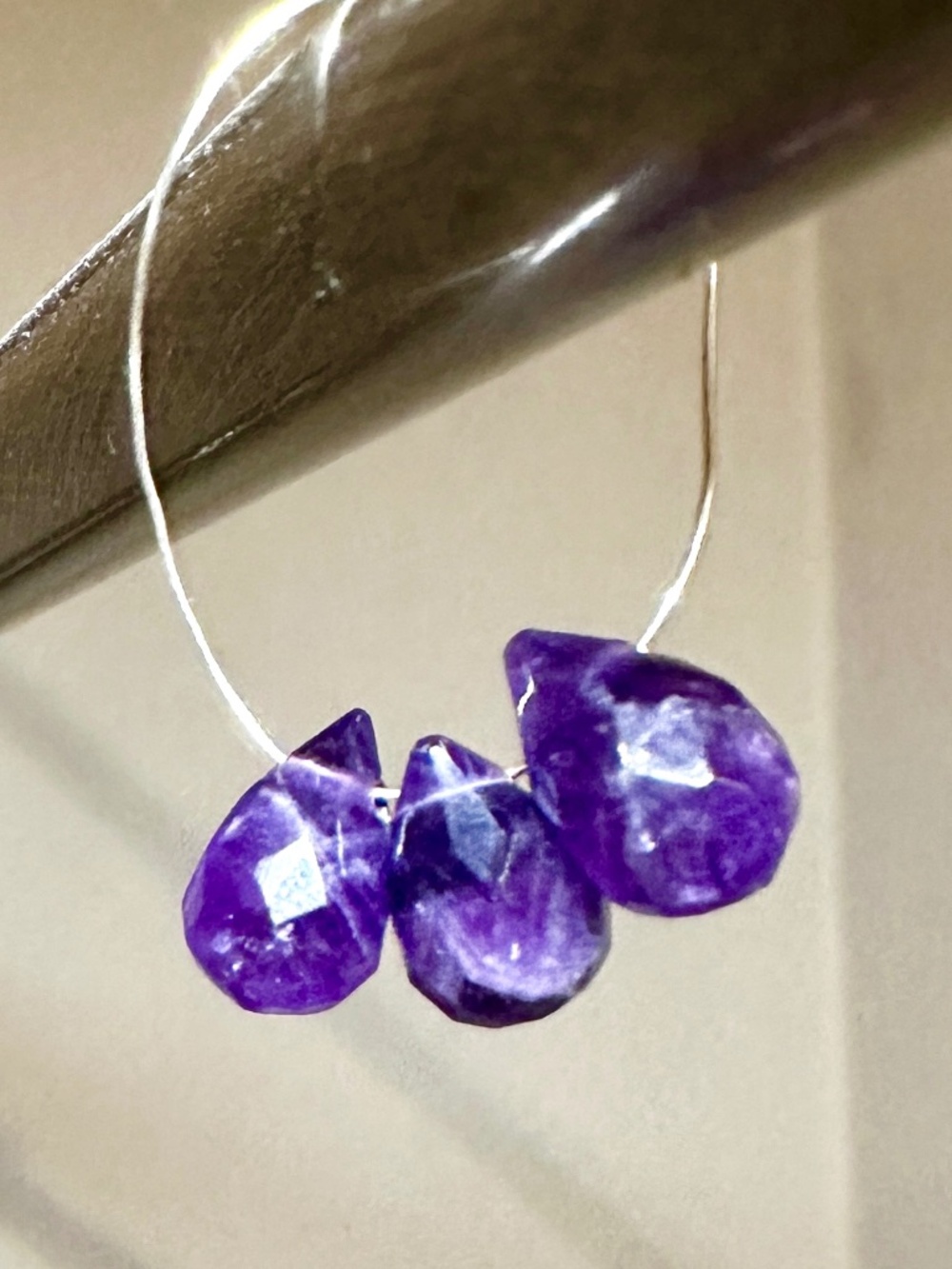 Amethyst Tear Drop Faceted Gemstone Drilled Top Hole (3) 10 mm x 12mm